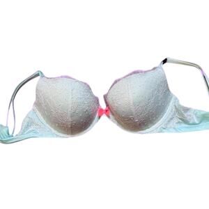 NEW 2013 Victoria's Secret Mint Green Pastel Lace Plunge Bra Bow Coquette 36C